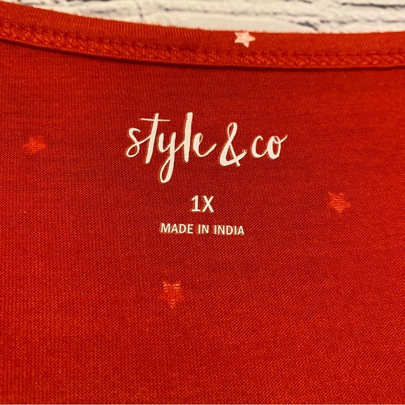 Style & Co Womens Shirt Star Print Scoop Neck Short Sleeve - Picture 2 of 4